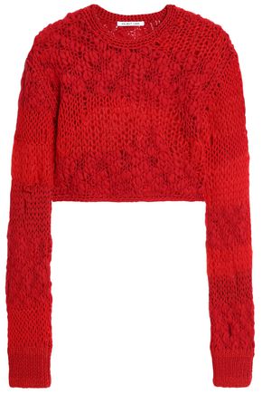 HELMUT LANG HELMUT LANG WOMAN CROPPED OPEN-KNIT WOOL-BLEND SWEATER RED,3074457345618978597