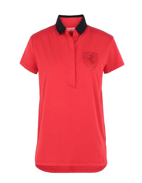 Scuderia Ferrari Online Store - Women’s polo shirt in stretch jersey with gems - Short Sleeve Polos