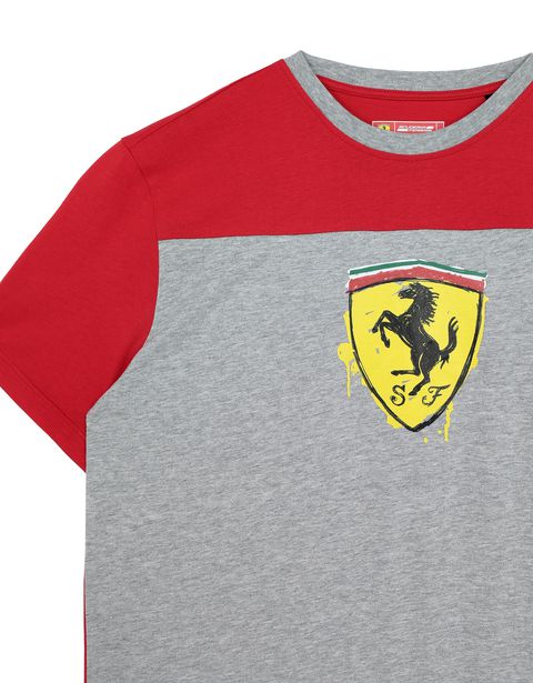 Scuderia Ferrari Online Store - Boys' cotton T-shirt with Shield - Short Sleeve T-Shirts