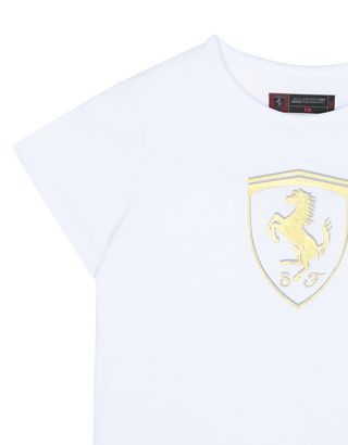 Scuderia Ferrari Online Store - Girls’ T-shirt with flounce and gold-tone Shield - Short Sleeve T-Shirts