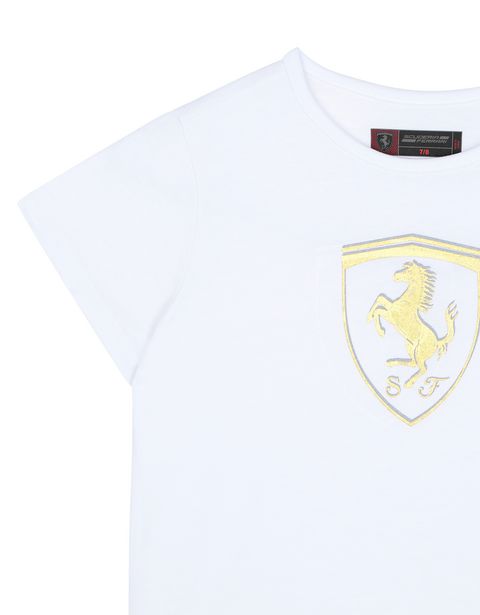 Scuderia Ferrari Online Store - Girls' T-shirt with flounces and gold-tone Shield - Short Sleeve T-Shirts