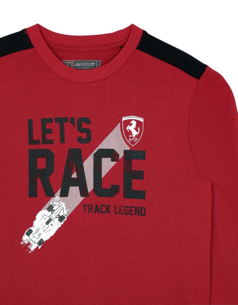 Scuderia Ferrari Online Store - Boy's T-shirt with "Let's race" lettering - Long Sleeve T-Shirts