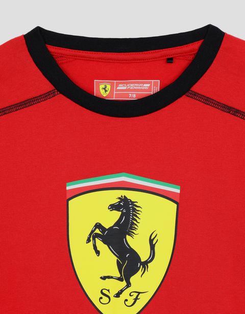 Scuderia Ferrari Online Store - Boys’ cotton T-shirt with Shield - Short Sleeve T-Shirts
