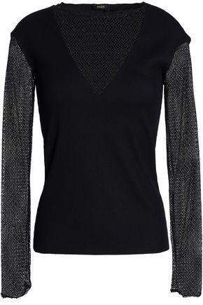 MAJE Paneled lace and ribbed-knit top