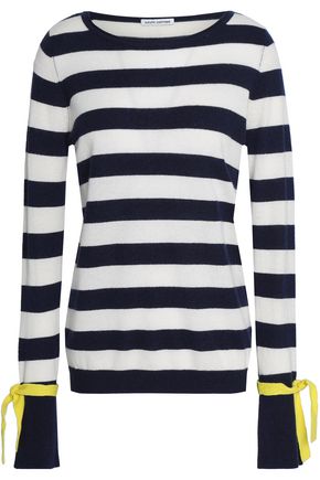 AUTUMN CASHMERE WOMAN STRIPED CASHMERE SWEATER NAVY,GB 7668287966579069