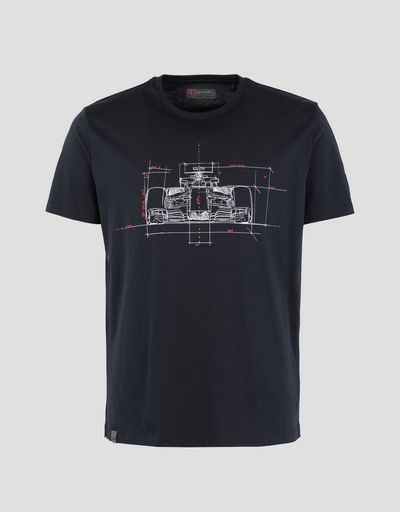 Scuderia Ferrari Online Store - Men's cotton T-shirt with racing car print - Short Sleeve T-Shirts