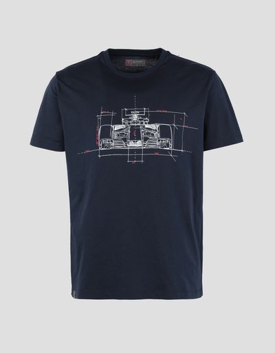 Scuderia Ferrari Online Store - Men's cotton T-shirt with car print - Short Sleeve T-Shirts