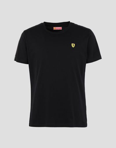 Scuderia Ferrari Online Store - Men's stretch jersey T-shirt with Icon Tape - Short Sleeve T-Shirts