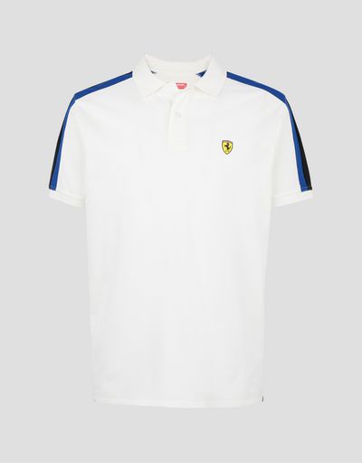 Scuderia Ferrari Online Store - Men's cotton piquet polo shirt with Icon Tape - Short Sleeve Polos