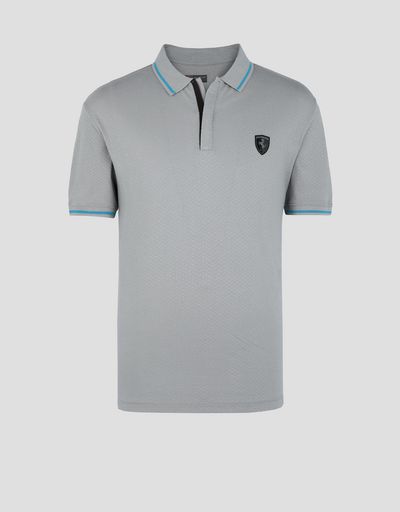 Scuderia Ferrari Online Store - Men's jacquard jersey polo with zipper - Short Sleeve Polos