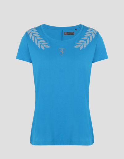 Scuderia Ferrari Online Store - Women's cotton jersey T-shirt with laurel print - Short Sleeve T-Shirts