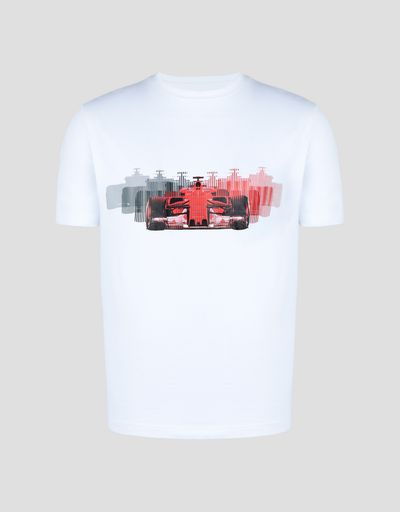 Scuderia Ferrari Online Store - Men's stretch jersey T-shirt with car print - Short Sleeve T-Shirts