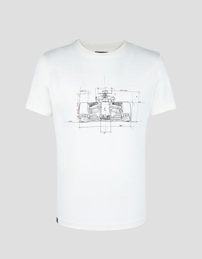 Scuderia Ferrari Online Store - Men's cotton T-shirt with racing car print - Short Sleeve T-Shirts
