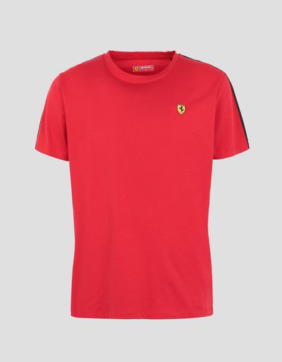 Scuderia Ferrari Online Store - Men's stretch jersey T-shirt with Icon Tape - Short Sleeve T-Shirts