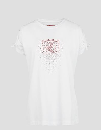 Scuderia Ferrari Online Store - Women's jersey T-shirt with Ferrari Shield in rhinestone - Short Sleeve T-Shirts