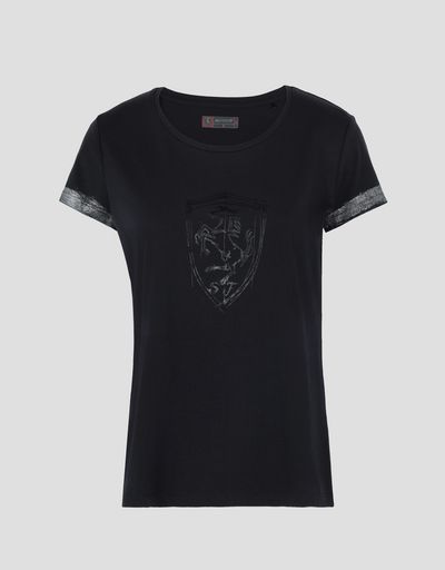 Scuderia Ferrari Online Store - Women's T-shirt in viscose with laminated details - Short Sleeve T-Shirts