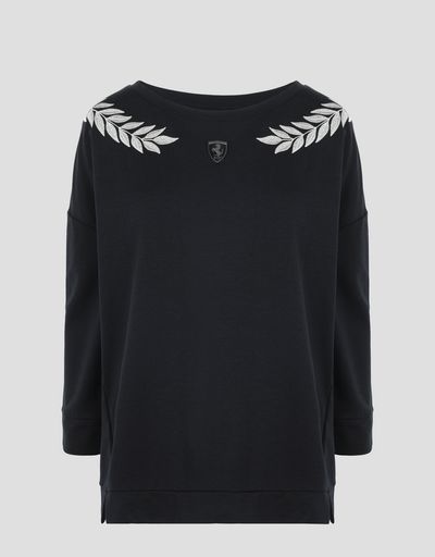 Scuderia Ferrari Online Store - Women's jersey sweater with laurel embroidery - Crew Neck Sweaters
