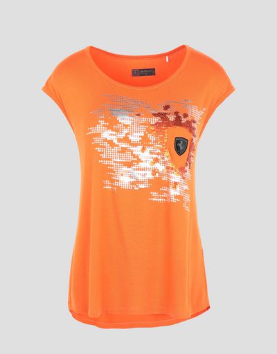 Scuderia Ferrari Online Store - Women's Scuderia Ferrari T-shirt with sequins - Short Sleeve T-Shirts