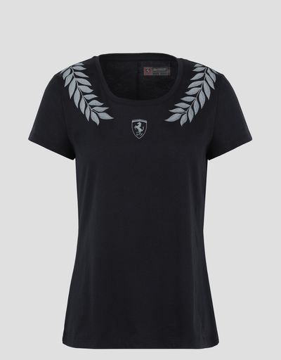 Scuderia Ferrari Online Store - Women's cotton jersey T-shirt with laurel print - Short Sleeve T-Shirts