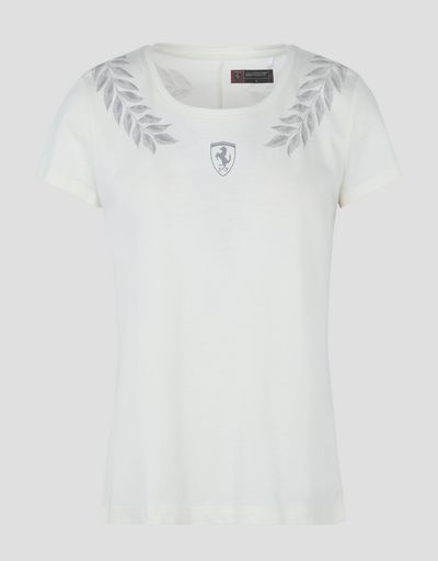 Scuderia Ferrari Online Store - Women's cotton jersey T-shirt with laurel print - Short Sleeve T-Shirts