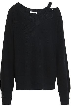 HELMUT LANG Cutout distressed cotton, wool and cashmere-blend sweater