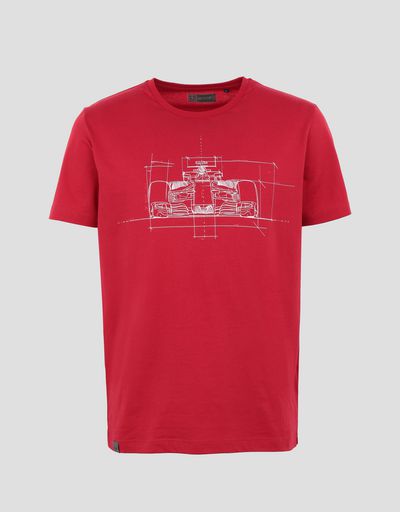 Scuderia Ferrari Online Store - Men's cotton T-shirt with car print - Short Sleeve T-Shirts