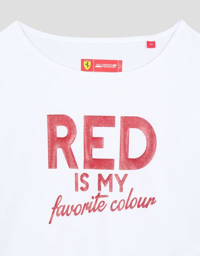 Scuderia Ferrari Online Store - Girl's T-shirt with glitter print RED IS MY FAVORITE COLOUR - Short Sleeve T-Shirts