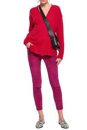 Click to view more detailed imagery on our partner's website Current Elliott Current/Elliott Woman Distressed Wool And Cashmere-Blend Sweater Crimson