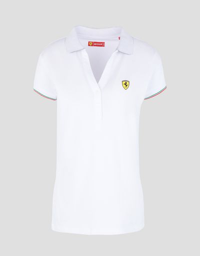 Scuderia Ferrari Online Store - Short-sleeve women's polo shirt in piqué cotton - Short Sleeve Polos