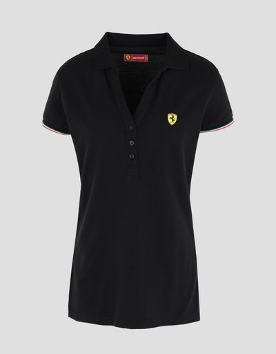 Scuderia Ferrari Online Store - Short-sleeve women's polo shirt in piqué cotton - Short Sleeve Polos