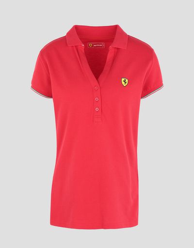 Scuderia Ferrari Online Store - Short-sleeve women's polo shirt in piqué cotton - Short Sleeve Polos