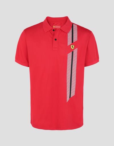 Scuderia Ferrari Online Store - Men's polo shirt in technical piqué with print - Short Sleeve Polos