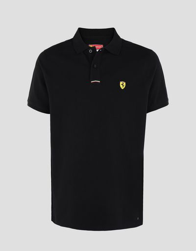 Scuderia Ferrari Online Store - Piqué cotton polo shirt with Shield on the breast - Short Sleeve Polos