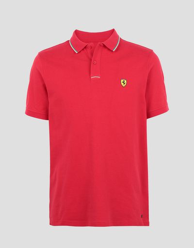 Scuderia Ferrari Online Store - Men's piqué cotton polo shirt - Short Sleeve Polos