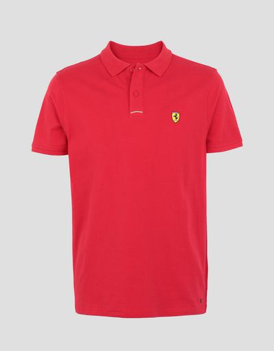 Scuderia Ferrari Online Store - Piqué cotton polo shirt with Shield on the breast - Short Sleeve Polos