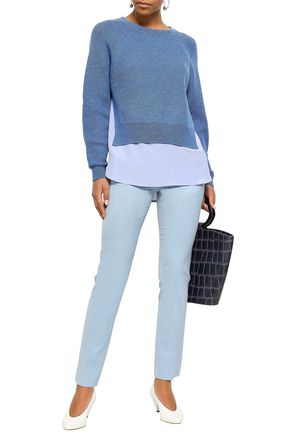Agnona Woman Layered Bow-detailed Wool Sweater Blue