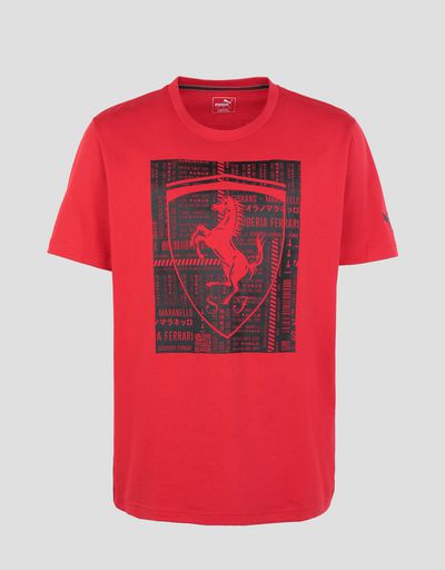 Scuderia Ferrari Online Store - Men’s cotton T-shirt with large Ferrari Shield - Short Sleeve T-Shirts