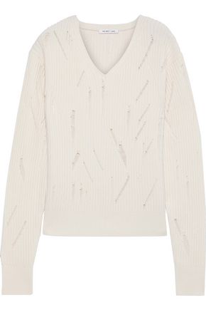 HELMUT LANG Distressed ribbed wool sweater