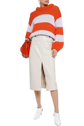 Click to view more detailed imagery on our partner's website Tibi Woman Striped Cotton-Blend Sweater Orange