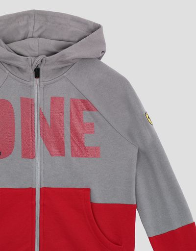 Scuderia Ferrari Online Store - Boys’ printed French terry top with hood - Zip Hood Sweaters