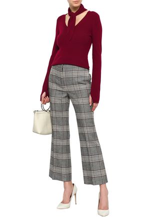 Click to view more detailed imagery on our partner's website Elie Tahari Woman Adelise Tie-Neck Ribbed Merino Wool-Blend Top Claret