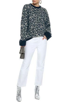 Click to view more detailed imagery on our partner's website Current Elliott Current/Elliott Woman The Cali Leopard-Print Brushed-Knitted Sweater Storm Blue