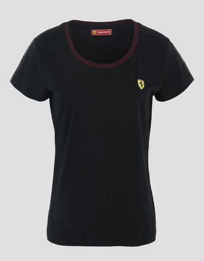 Scuderia Ferrari Online Store - Women's cotton jersey T-shirt with Icon Tape - Short Sleeve T-Shirts