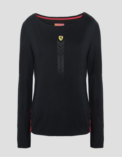 Scuderia Ferrari Online Store - Women's viscose T-shirt with rhinestones - Long Sleeve T-Shirts