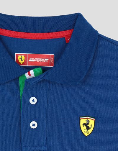Scuderia Ferrari Online Store - Cotton pique children's polo shirt with Italian flag - Short Sleeve Polos