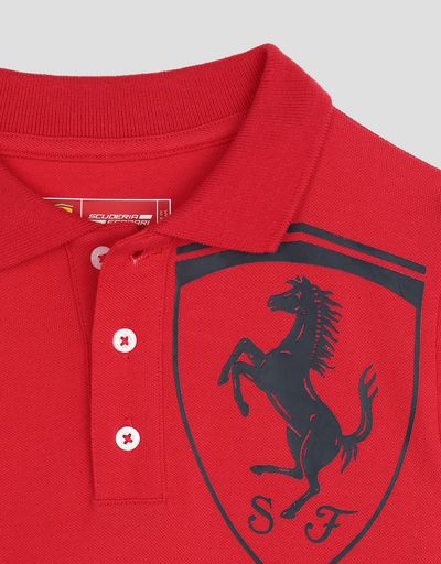 Scuderia Ferrari Online Store - Cotton pique children's polo shirt with 3D Ferrari Shield - Short Sleeve Polos