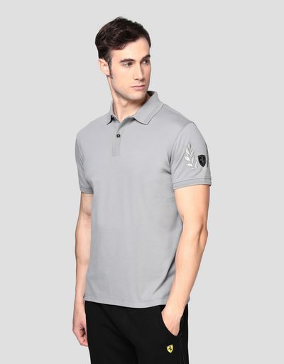 Мужская поло из хлопкового пике стрейч с вышивкой лаврового венка