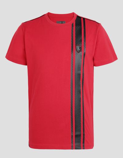 Scuderia Ferrari Online Store - Men's T-shirt with carbon fiber-effect print - Short Sleeve T-Shirts
