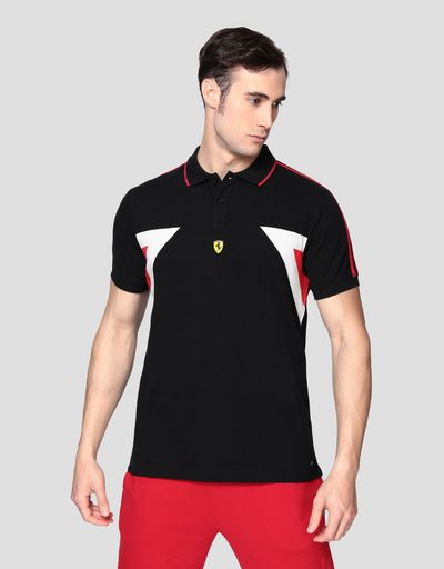 Men's stretch cotton polo shirt with contrasting inserts