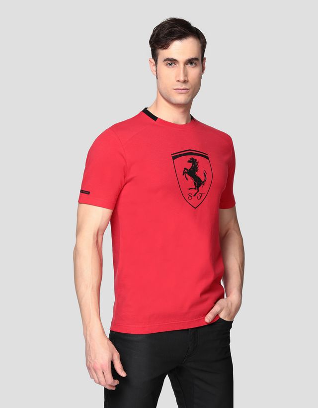 Ferrari Men's cotton T-shirt with Ferrari Shield Man | Scuderia Ferrari Official Store